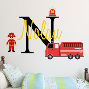 Custom Name Firefighter and His Truck Decal- Baby Boy Sticker- Nursery  Wall Deecal for Children Room