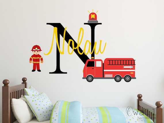 Custom Name Fire Truck Wall Decal - Removable Vinyl Sticker For Kids' Room, Nursery Decor