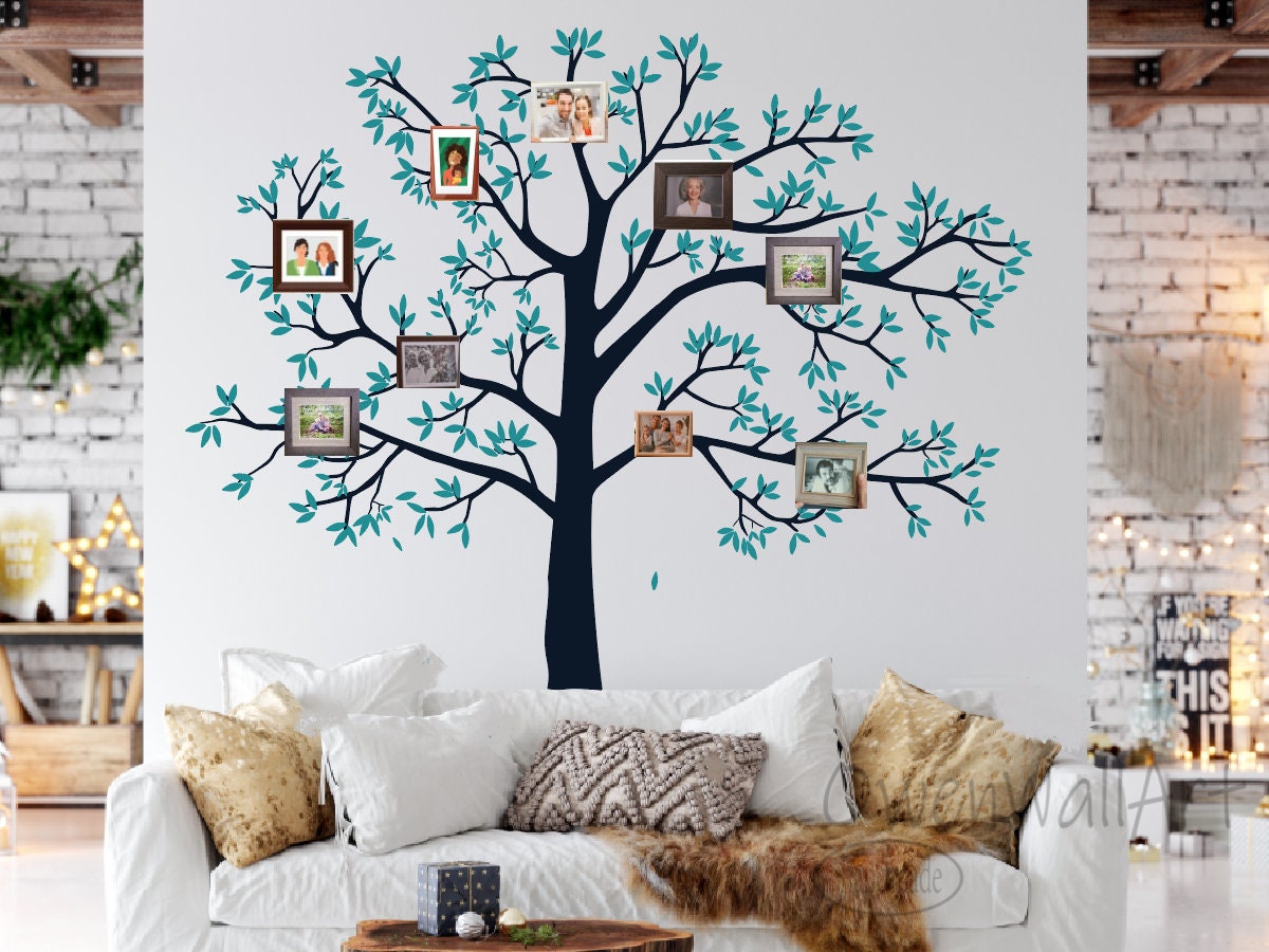 Stickers Muraux Créatifs Arbre Généalogique Cadre Photo de Famille Vert  Stickers Muraux Art DIY Mémoire Arbre Braches Peel and Stick Mural pour  Salon Chambre à Coucher Décoration de la Maison 