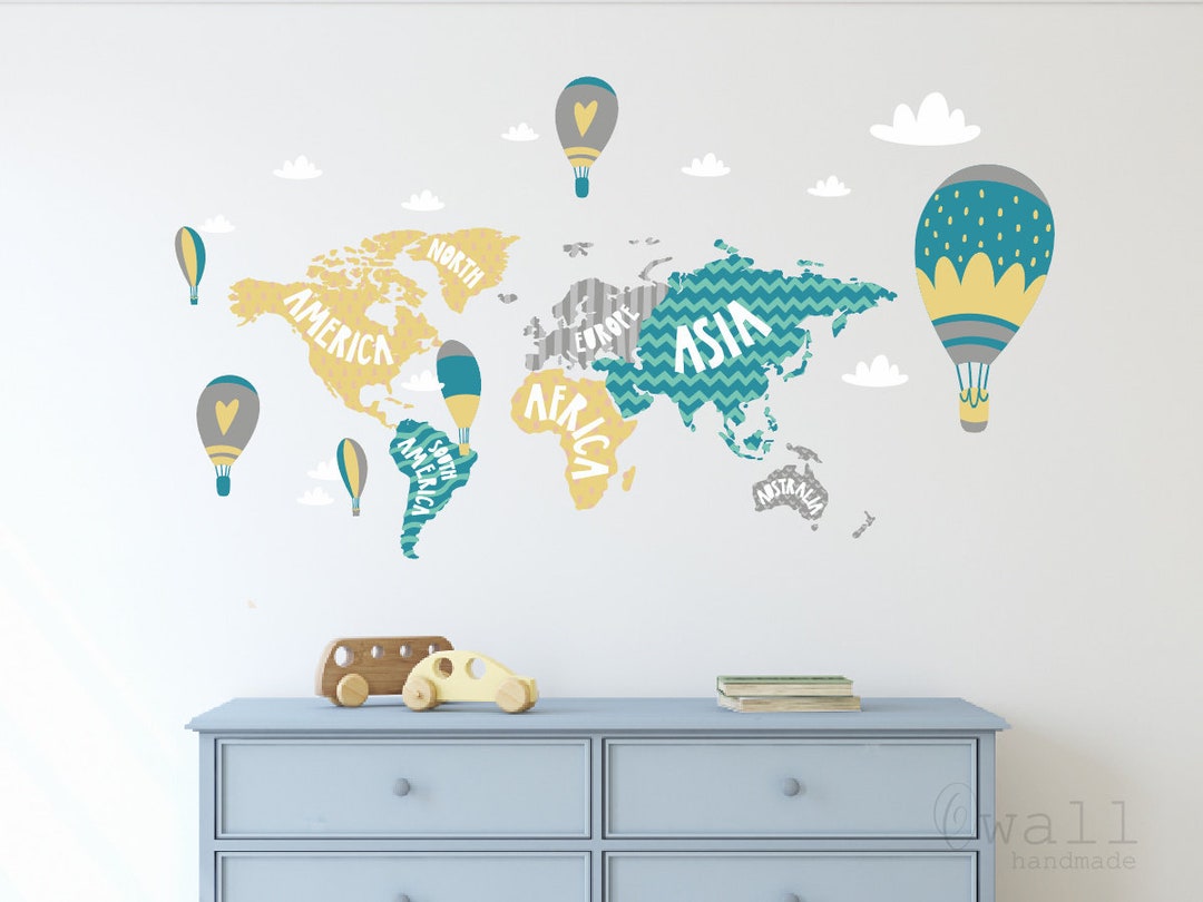 Colorful World Map Kids Wall Stickerswall Decals Peel and Stick ...
