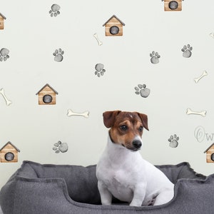 Dog Decor Stickers Dog Paw With Dog House Decal Dog Paw and Bone Decals Animal Footprint Wall Decoration for Kids Room, Baby Nursery Bedroom