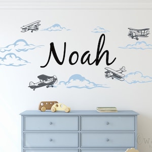 Custom Clouds Name Airplanes Wall Decal-Personalized  Airplane Wall Sticker- Boys Kids Room Decor - Nursery Wall Decals - Airplanes Stickers