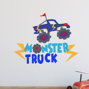MonsterTruck Wall Decal, Truck Sticker, boy&#39;s Decor, Nursery Truck Vinyl Decal, Kids Wall Decor, Boys Room Wall Decal