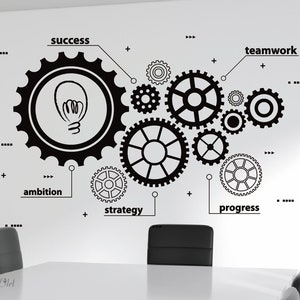 Gear Team Work  Wall Decal-Office Wall Sticker-Office Wall Art- Office Wall Vinyl Sticker-Office Wall Art-Meeting Room Wall Sticker