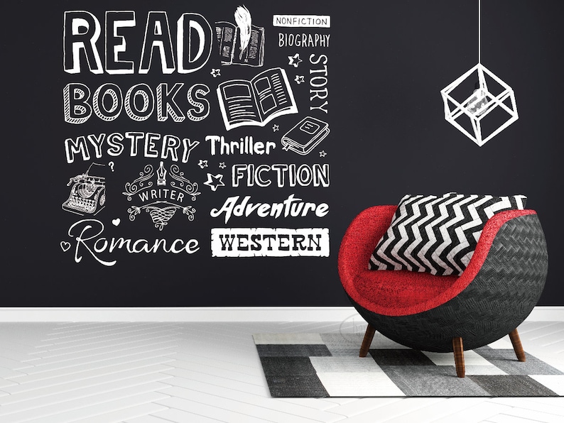 Literary Doodle Wall Decal: Reading Theme, School Decor - Etsy UK