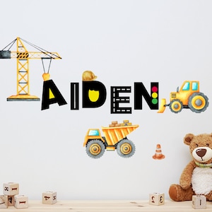 Custom Boy Name Construction Digger Trucks Decal,Excavator Sticker for Boy Room Decorations,Trucks Mural Wall Decal for Children&#39;s Bedroom