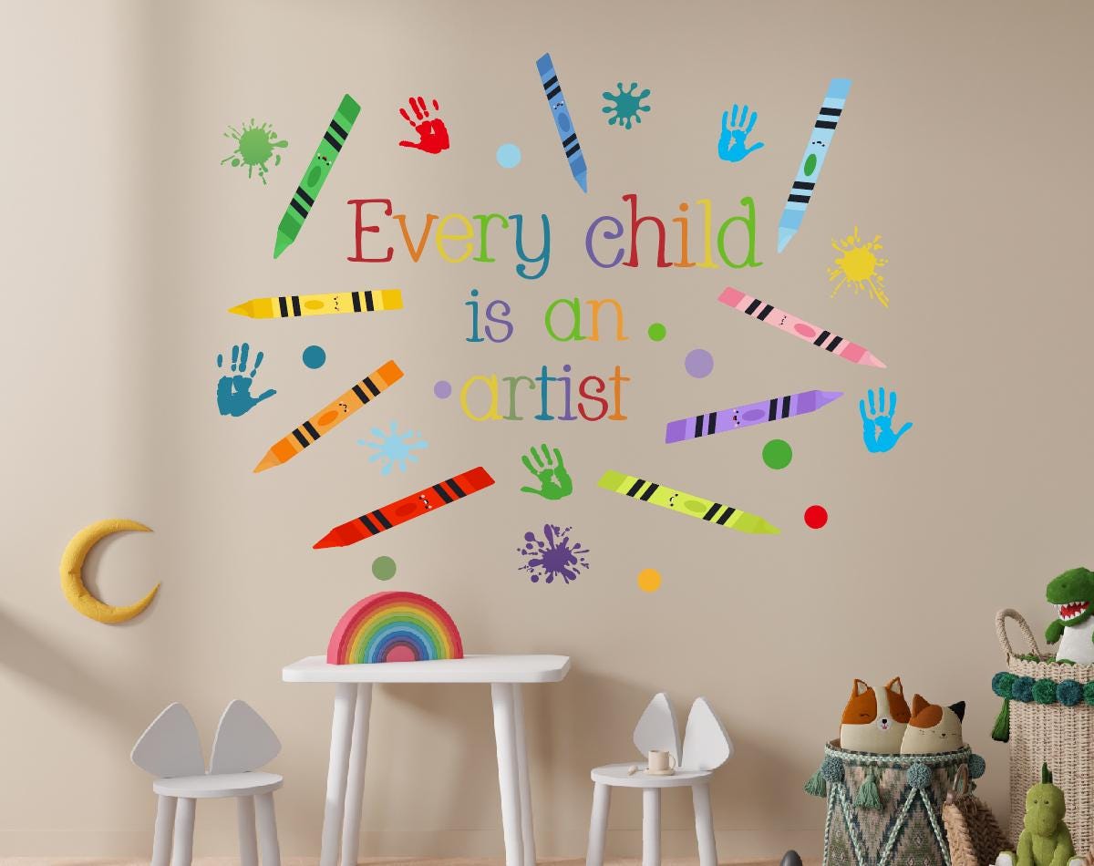 Watercolor Handprints Crayon Wall Decals: Kids' Classroom Decor - Etsy