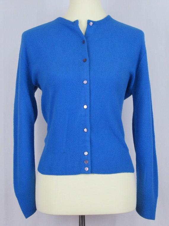 Vintage 1950's "Interlock" Blue Cardigan Sweater