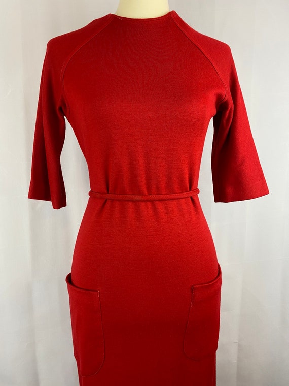 Vintage 1950’s Scarlet Red Sheath Dress with Pocke