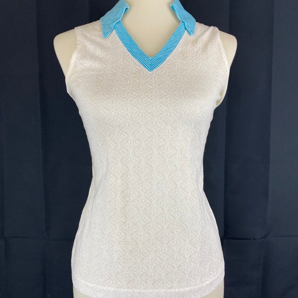Vintage 1960’s “Catalina” Sportswear Summer Tank Top with Sky Blue Stitched Collar