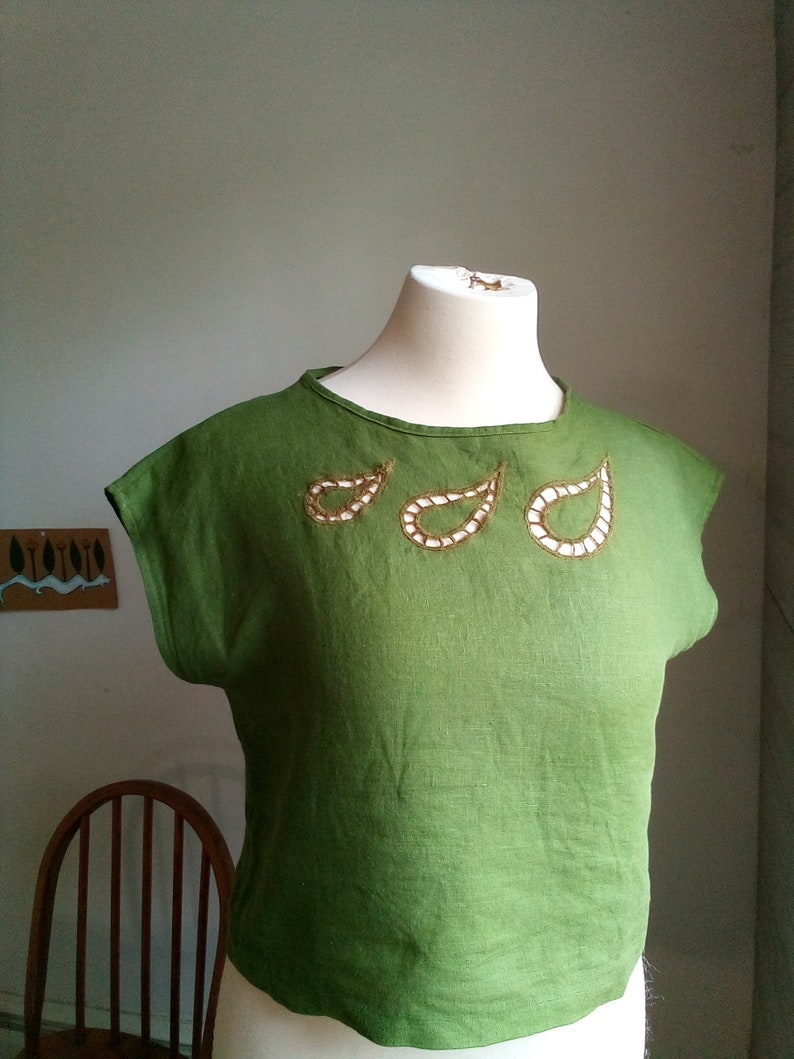 Linen Blouse, Paisley Cutwork Embroidery, Plus Size Etsy