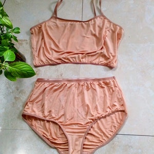 Silk Bralette and Panty Set, Plus Size Lingerie, 100% silk underwear, ballet pink