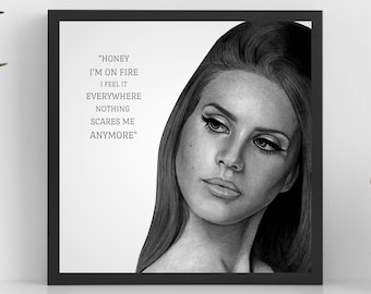 Lana Del Rey Print - Portrait Drawing - With Song Lyrics