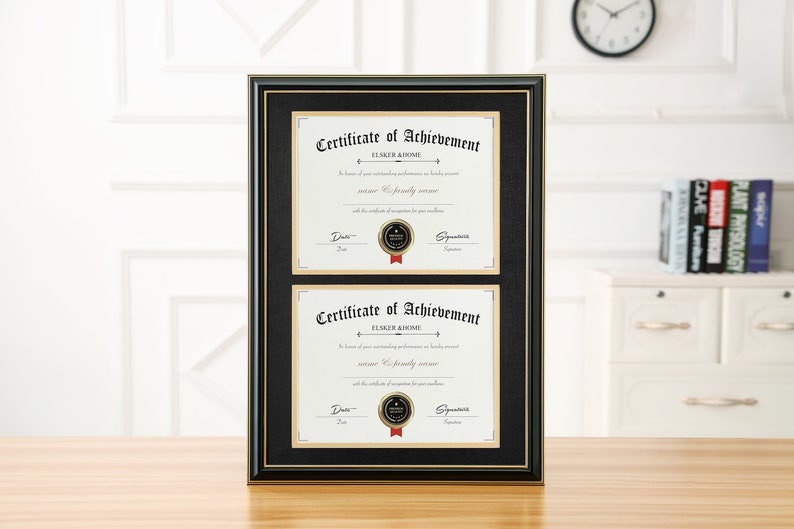 Documents Certificates Frame Double Mat Black Mat With Golden Etsy