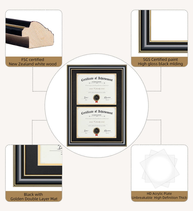 Documents Certificates Frame Double Mat Black Mat With Golden Etsy