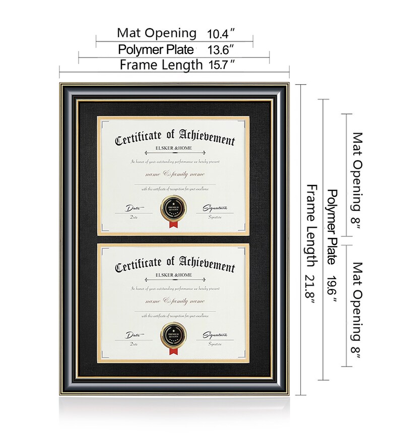Documents Certificates Frame Double Mat Black Mat With Golden Etsy