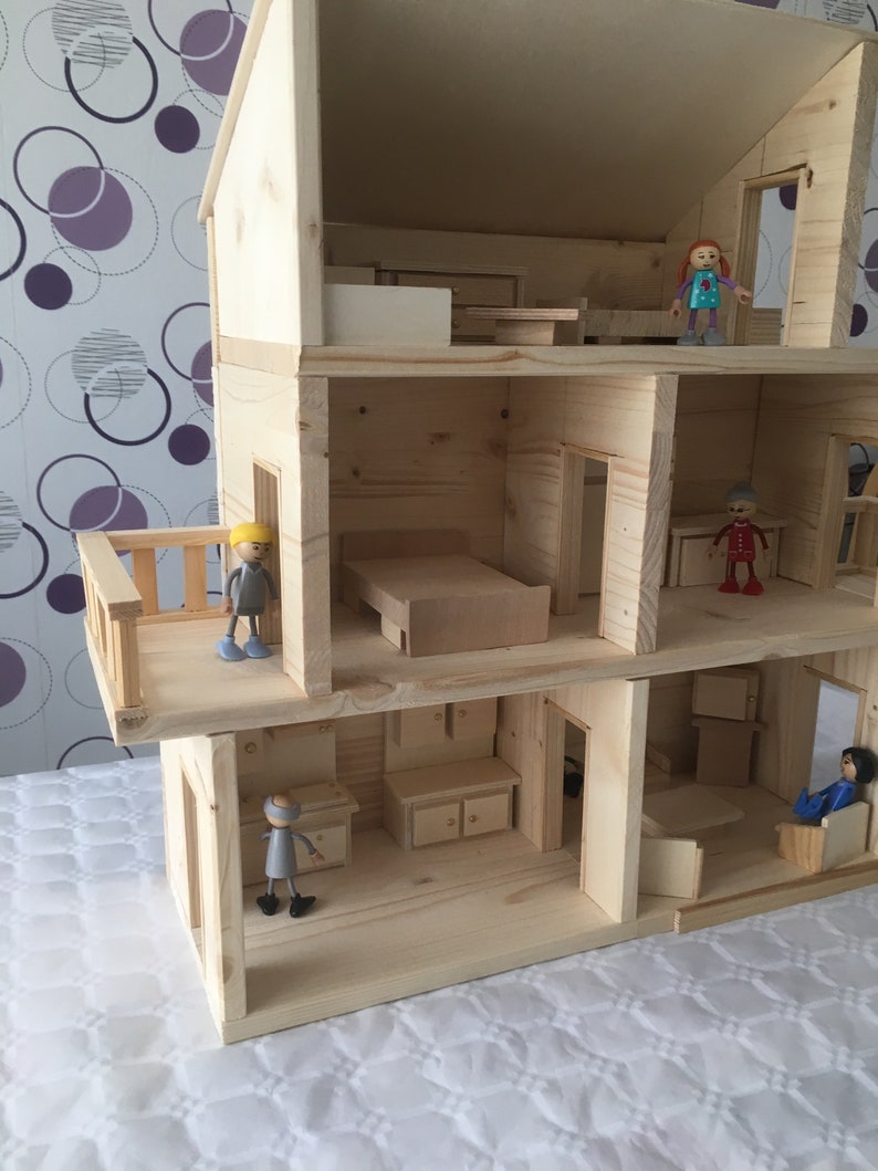 Solid wood dollhouse wooden dollhouse with 3 floors Etsy