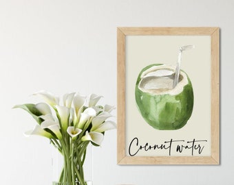 Coconut Water printable food wall art poster for digital download | Office art | Kitchen decor | Room decor