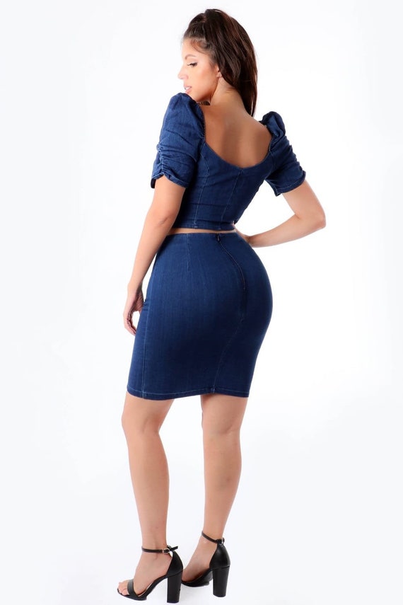 Two Piece Denim Skirt Set - Etsy Hong Kong