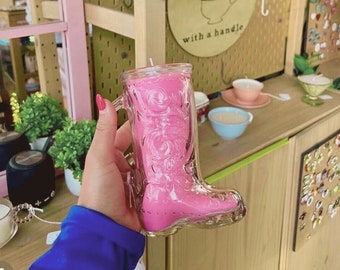 Candle in cowboy boot mug, Choose Your Fragrance, Unique Upcycled Whimsical Cozy Gift Handmade Vintage Candle with a Handle