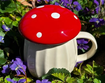 Candle in Mushroom lidded Mug Cup, Choose Your Fragrance, Unique Whimsical Cozy Gift Handmade