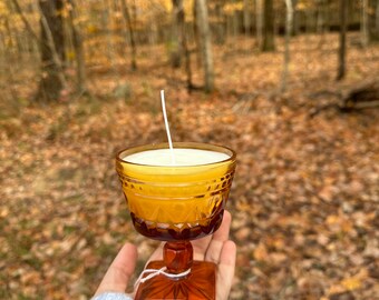 Candle in vintage Amber glass dish Cup, Choose Your Fragrance, Unique Whimsical Cozy Gift Handmade