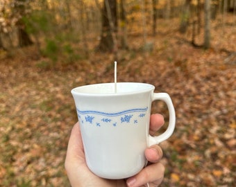 Candle in Pyrex Morning Blue Mug Cup, Choose Your Fragrance, Unique Whimsical Cozy Gift Handmade