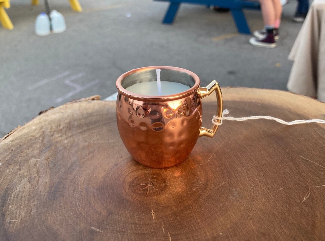 Candle in Mini Moscow Mule Mug, Unique Whimsical Cozy Gift Handmade