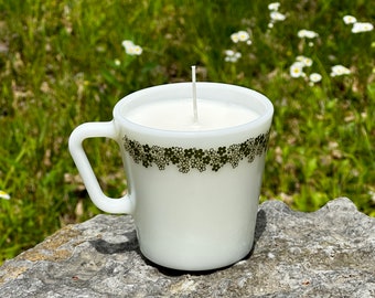 Candle in Pyrex “Crazy Daisy” Mug Cup, Choose Your Fragrance, Unique Whimsical Cozy Gift Handmade