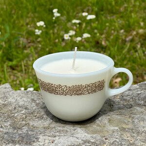 Candle in Pyrex Woodland Mug Cup, Choose Your Fragrance, Unique Whimsical Cozy Gift Handmade