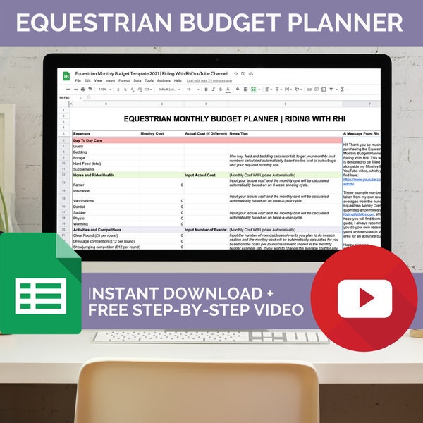 Equestrian Monthly Budget Planner
