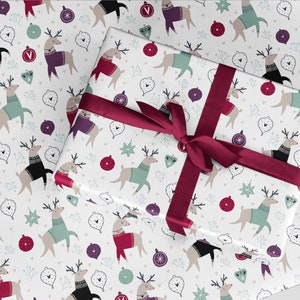 Carta da imballaggio natalizia, confezione regalo di Natale, renna