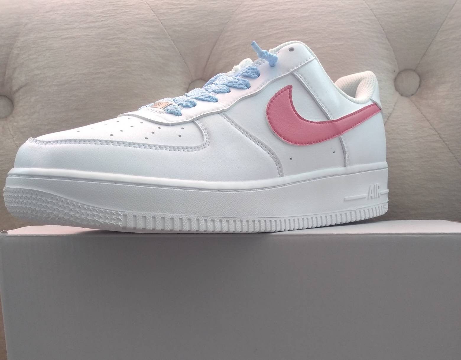 Nike AF1 Air Force 1 pink swoosh custom | Etsy