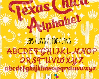 Texas Chica アルファベット: プリント＆カットファイル (デジタルダウンロード) (インストール可能なフォントではありません)