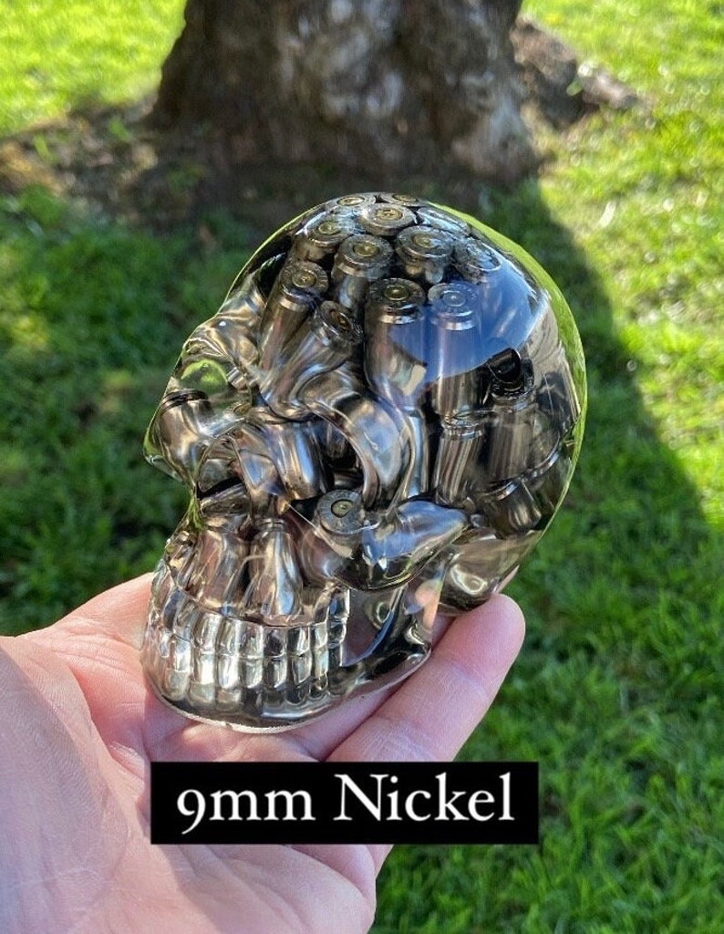 Epoxy Skull Bullet Skull Epoxy Resin Skull Skull Decoration Bullet decoration man cave gift man cave decoration anniversary 9mm Nickel