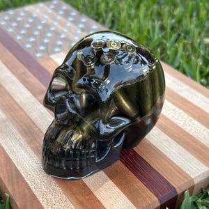 Handmade Resin Skull with 223 Bullet Casings | Epoxy Skull Art | Gun-Themed Decor | Man Cave Gift | Military Decor | Gothic Skull Sculpture