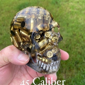 Epoxy Skull Bullet Skull Epoxy Resin Skull Skull Decoration Bullet decoration man cave gift man cave decoration anniversary .45 ACP Clear