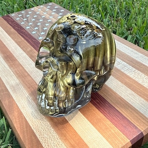 Handmade Resin Skull with 223 Bullet Casings | Epoxy Skull Art | Gun-Themed Decor | Man Cave Gift | Military Decor | Gothic Skull Sculpture