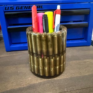 Handmade Brass Casing Pen and Pencil holder | Epoxy Resin Cup Gift for Him | Desk Decor | man cave gift | Father’s Day | Paperweight