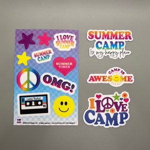 Summer Camp Water Bottle Stickers - Original artwork by RLM Design - assorted designs Set of 4