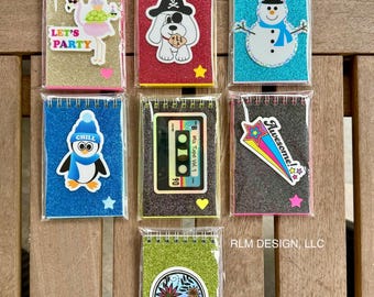 Mini Glitter Pad & Water Bottle Sticker set - summer camp, stocking stuffer, party favors
