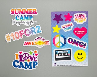 Summer Camp Water Bottle Stickers - Original artwork by RLM Design - assorted designs
