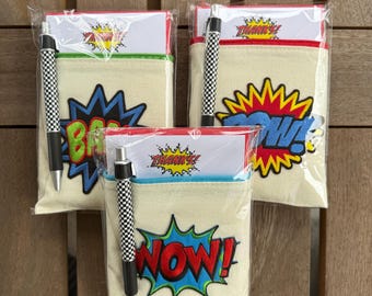 Thank You Note Gift Set – Retro Comic Style, notes, pen, canvas zipper pouch