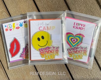 Summer Camp Stationery Pack - includes 10 Notes, 2 Water Bottle Stickers, 1 Pen