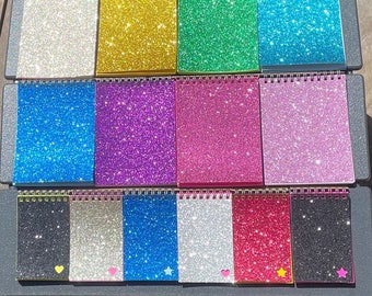 Glitter Spiral Notebooks (5.5”x4.25”) - by RLM Design - summer camp, party favors, classroom gifts, custom color combinations available