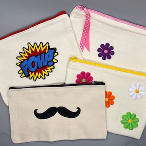 Canvas Zipper Pouches - Assorted Designs - by RLM Design - summer camp, cosmetic case, pencil case