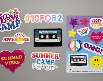 Summer Camp Water Bottle Stickers - Original artwork by RLM Design - assorted designs