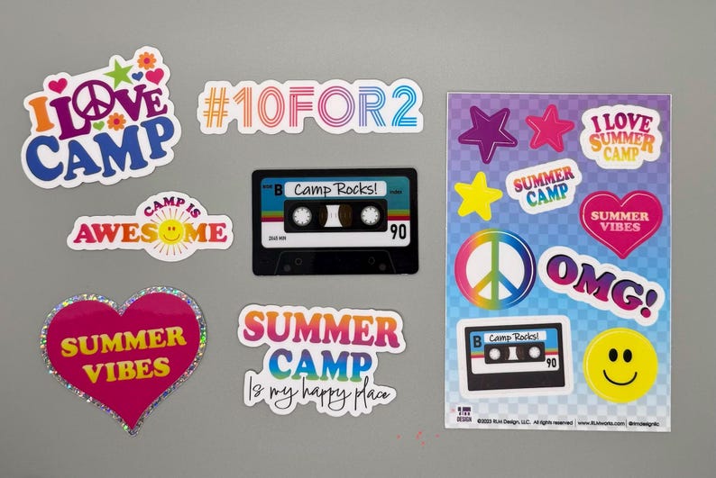 Summer Camp Water Bottle Stickers - Original artwork by RLM Design - assorted designs image 1