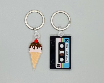 Acrylic Keychains - Ice Cream, Cassette Tape - Original Artwork by RLM Design, LLC