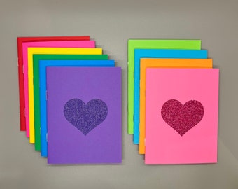 Glitter Heart Journals - 4.25” x 5.5” - by RLM Design, LLC - Embellished, Assorted Colors, Blank Pages, Party Favors, Camp Bunk Gift